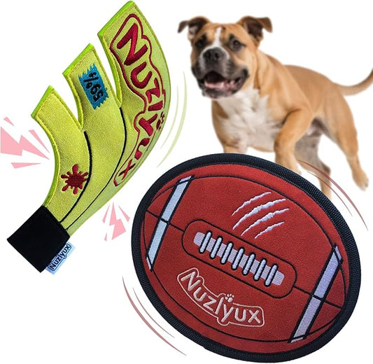 Squeaky Plush Dog Toys: Football & Banana Set，Long-Lasting Chew Toy for Teething Puppies, Puppy Toys to Keep Them Busy,Stuffing Dog Toys,Party and Birthday Gift