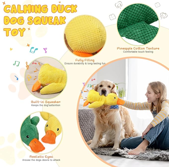 Duck Dog Toys, 2026 New Calming Duck Toy for Dogs, Indestructible Dog Toys for Aggressive Chewers, Interactive Squeaky Dog Chew Puppy Toy for Small Medium Large Dogs (Green)