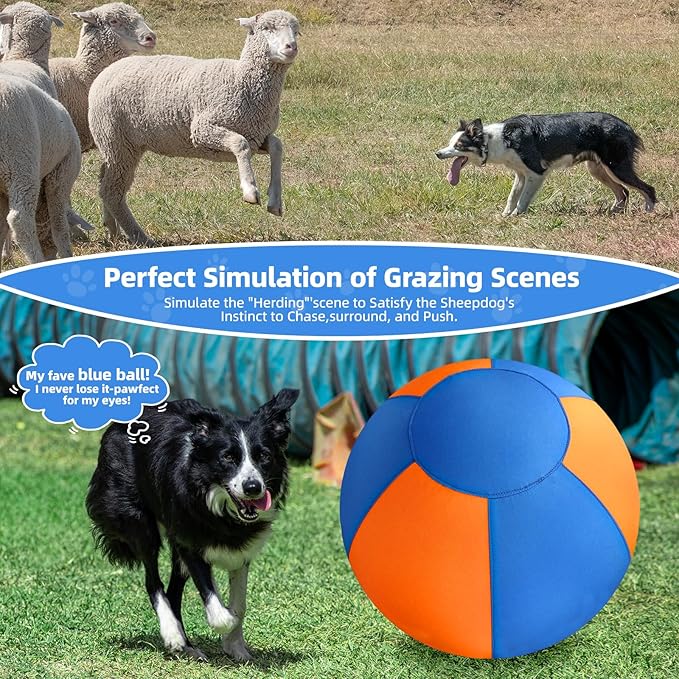 18" Herding Ball for Dogs - Upgraded Chew-Resistant Double-Layer Material Durable Waterproof Dog Toy Suitable for Australian Shepherds, Cattle Dogs, Sheepdogs (Orange+Blue)