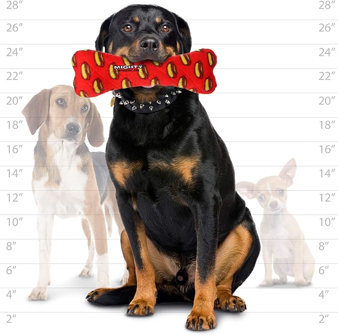 MIGHTY- NO Stuff Bone– Squeaky Plastic Core. 2-in-1 Toy. Made Durable, Strong & Tough. Interactive Play Dog Toy (Tug, Toss & Fetch). It Floats. (Red, Large 2 Pack)