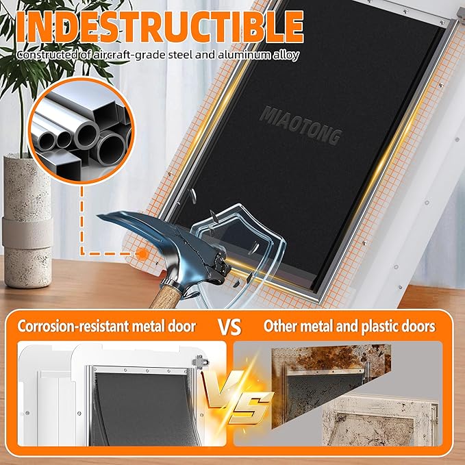 MIAOTONG 3-Flap Dog Door for Wall, Energy-Efficient Insulated Pet Door for Wall, Aluminum Lock Doggy Door for Wall,Steel Frame and Telescoping Tunnel Dog Doors(Pets Up to 100 Lb) -Large