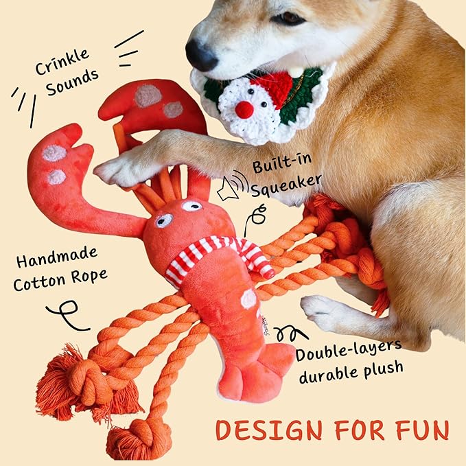Lobster Dog Toys, Squeaky Rope Tug of War Dog Toys, Interactive Plush Chew Toys, Dog Gifts for Puppy, Small Medium Large Dogs