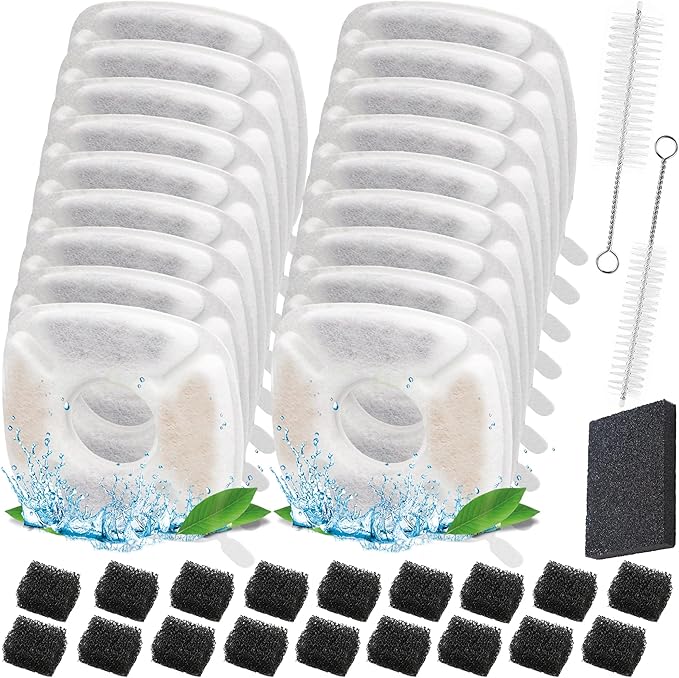 KAEGREEL 39 Pcs Cat Water Fountain Filters for Veken 95oz/2.8L, 67oz/2L, 135oz/4L Cat Dog Fountain Automatic Pet Fountain Dog Water Dispenser, Pet Fountain Filter & Pre-Filter Sponges & Cleaning Set