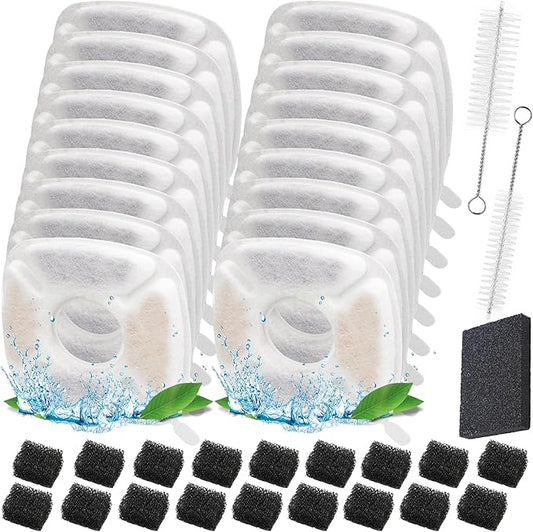 KAEGREEL 39 Pcs Cat Water Fountain Filters for Veken 95oz/2.8L, 67oz/2L, 135oz/4L Cat Dog Fountain Automatic Pet Fountain Dog Water Dispenser, Pet Fountain Filter & Pre-Filter Sponges & Cleaning Set
