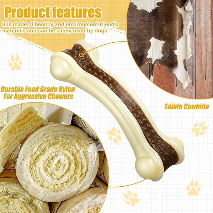 Sosation 6 Pcs Dog Toys for Aggressive Chewers Christmas Nylon Beef Flavor Bones Tough Puppy Teething Toys Puppy Chew Bones for Large Medium Small Breed Dogs Puppies(Large Medium)