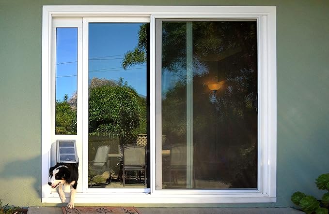 Endura Flap Thermo Panel Pet Door for Sliding Glass Doors | Heavy-Duty Aluminum Frame with Secure Locking Cover | Energy Efficient & Easy Install | White, Medium Flap, 93.25"-96.25" Slider Height