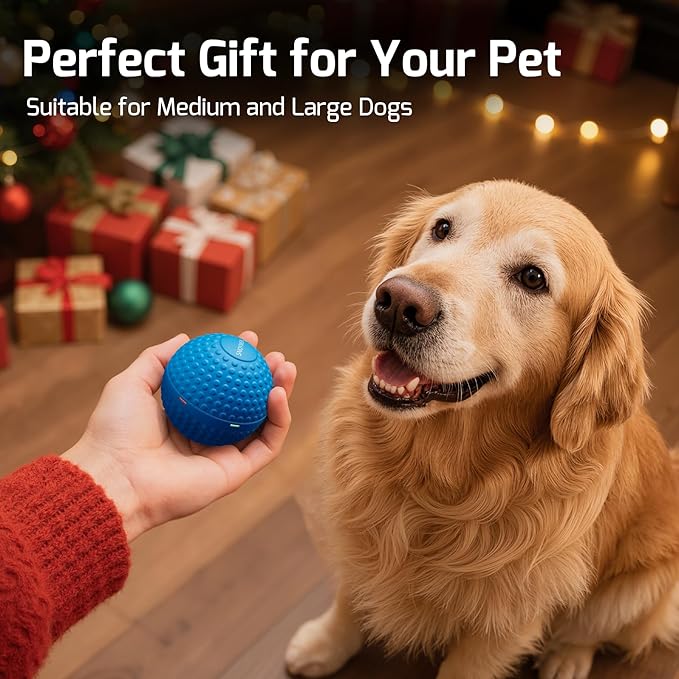 Interactive Dog Balls, Smart Dog Toy for Medium & Large Dogs, Chew Resistant Rubber Material, Automatic Moving, Rotating, Bouncing, IPX7 Waterproof, Motion-Activated Dog Stimulation Toy (Blue)