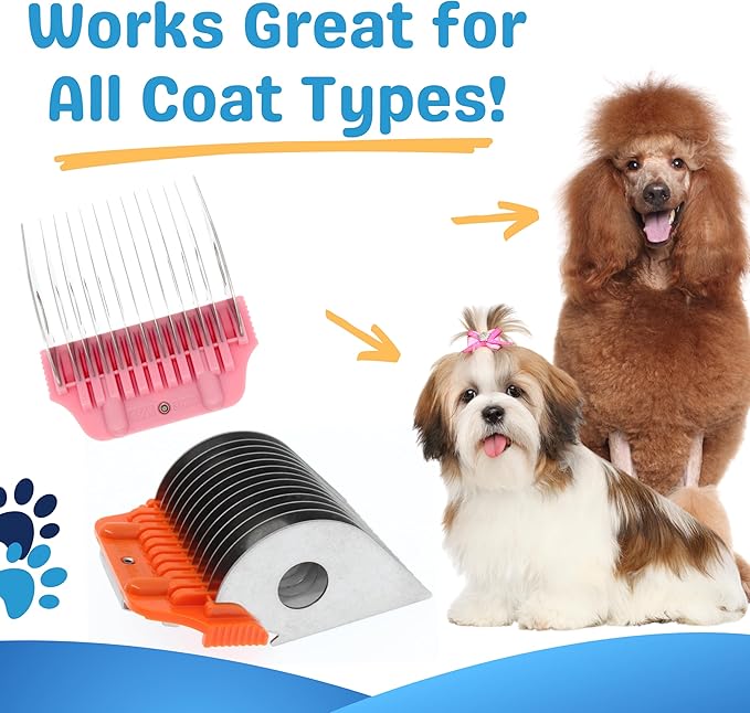 30 Wide Blade & 22mm 25mm 32mm 38mm Wide Clipper Guard Attachment Set for A5 Series Clippers| Stainless Steel Blade for Professional Dog Groomers| Snap-On/Off Design Wide Guard Combs for Dog Grooming