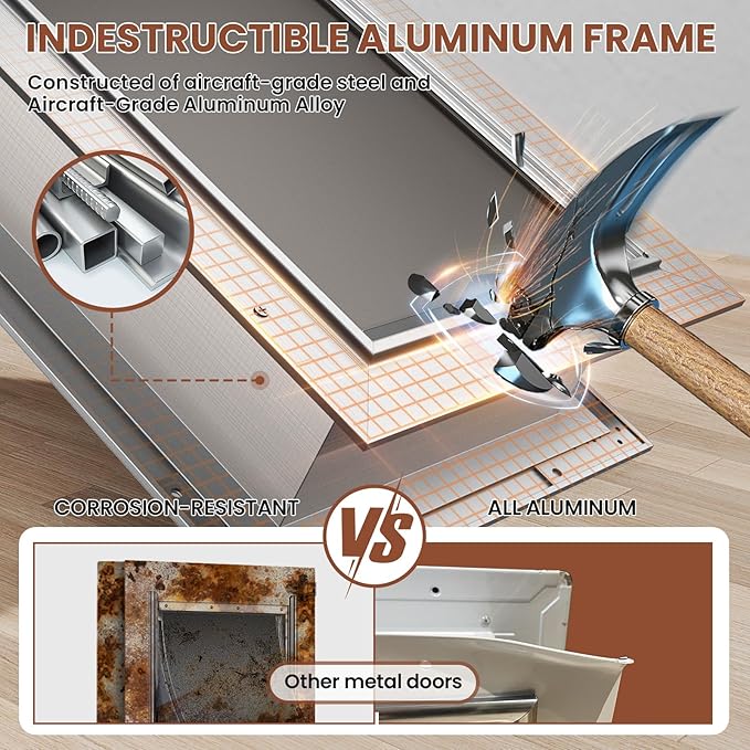 Dog Door for Wall, X-Large Dog Door with 3-Flap, Aluminum Doggie Door, Heavy Duty Pet Door with Lock, Telescoping Tunnel for Interior Exterior Wall, Pets Up to 220LB