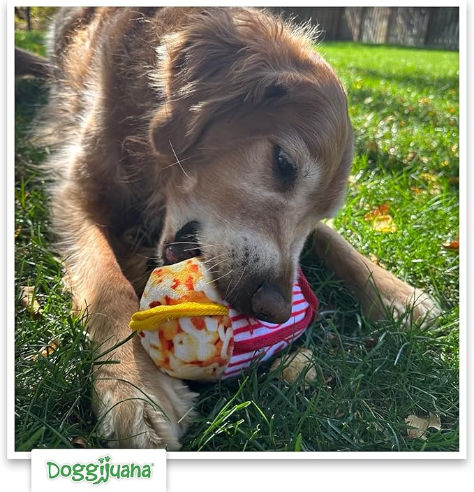 Doggijuana Tuffer Chewer Mini Plush Dog Toy | Funny Dog Toy Plush with Juananip Catnip for Dogs | Calming Aid for Dogs | Interactive Squeaky Chew Toy for Play (Pupcorn)