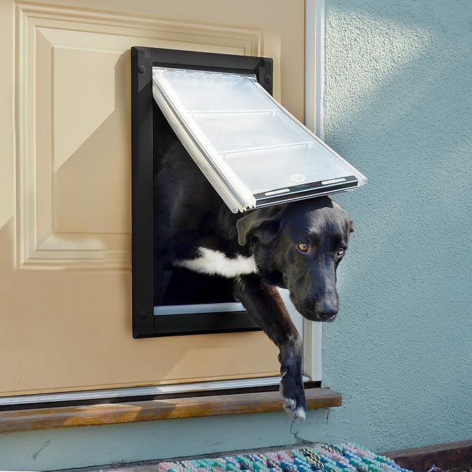Endura Flap Giant Dog Door for Doors | Designed for Big & Tall Dog Breeds | Insulated Flap for Energy Efficiency | Weather-Resistant & Secure Aluminum Frame | Black, Extra Large, Double Flap