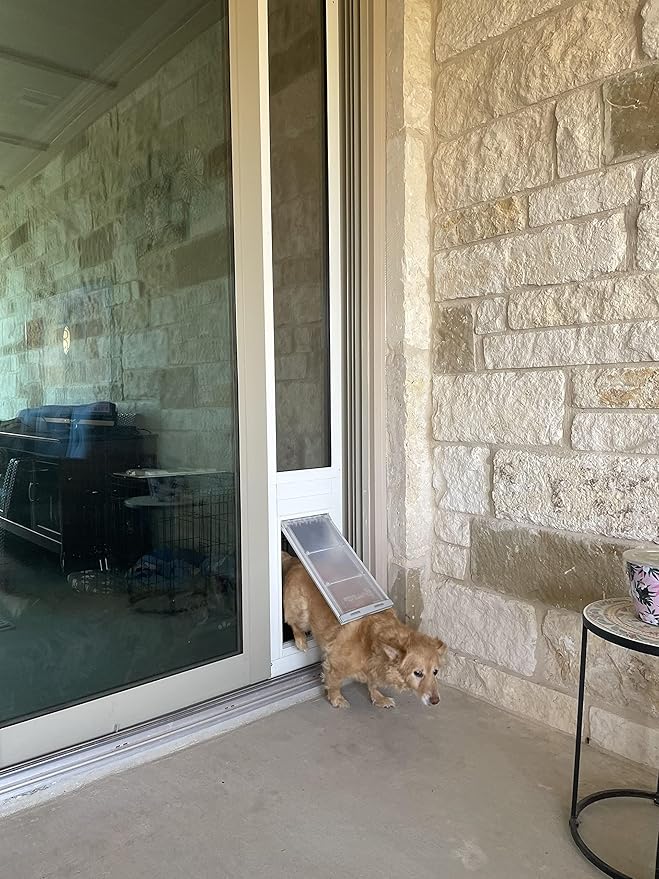 Endura Flap Thermo Panel Pet Door for Sliding Glass Doors | Heavy-Duty Aluminum Frame with Secure Locking Cover | Energy Efficient & Easy Install | White, Small Flap, 93.25"-96.25" Slider Height