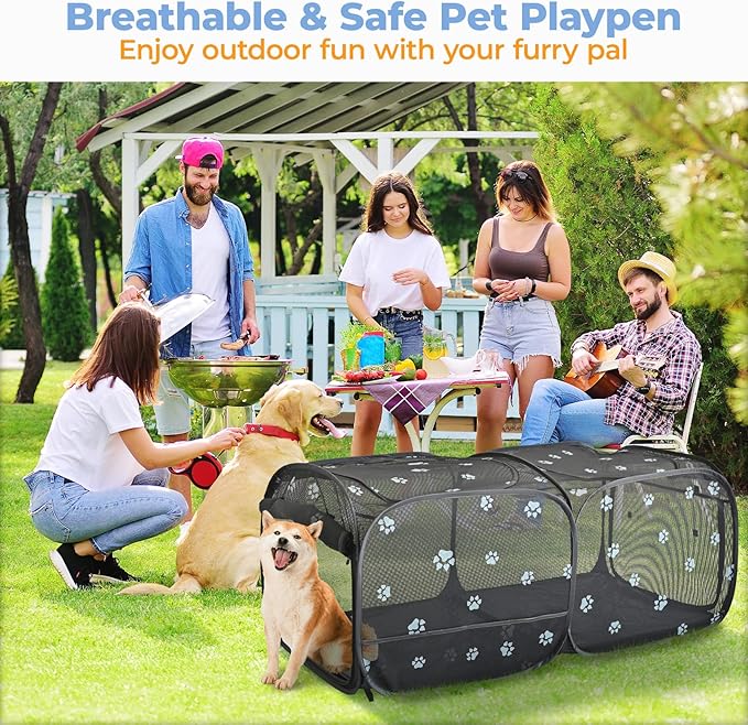 2-in-1 Dog Playpen 58''Pop Up Cat Pet Playpen, Assembly-Free Indoor Outdoor Kitten Enclosure, Breathable Cat Cage Portable Puppy Tent Crates Kennel for Small Animals(No Divider, Unified Space)