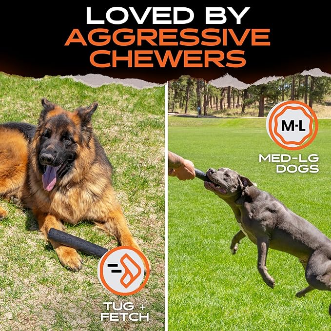 Monster K9 Indestructible Stick Dog Toy - Lifetime Replacement - Durable for Aggressive Chewers - Safe Non-Toxic Natural Rubber - Chew, Tug & Fetch - Tough, Heavy Duty - USA Made - Solid-Core, 9" x 2"