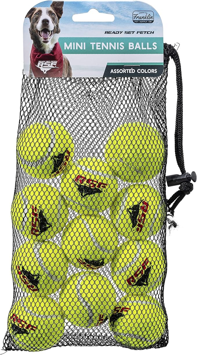 Franklin Pet Supply Co. RSF Squeak Mini 1.75" Tennis Balls - Dog Toy Squeaks When Squeezed - 12 Pack - for Small Dogs - Squeaker Noise